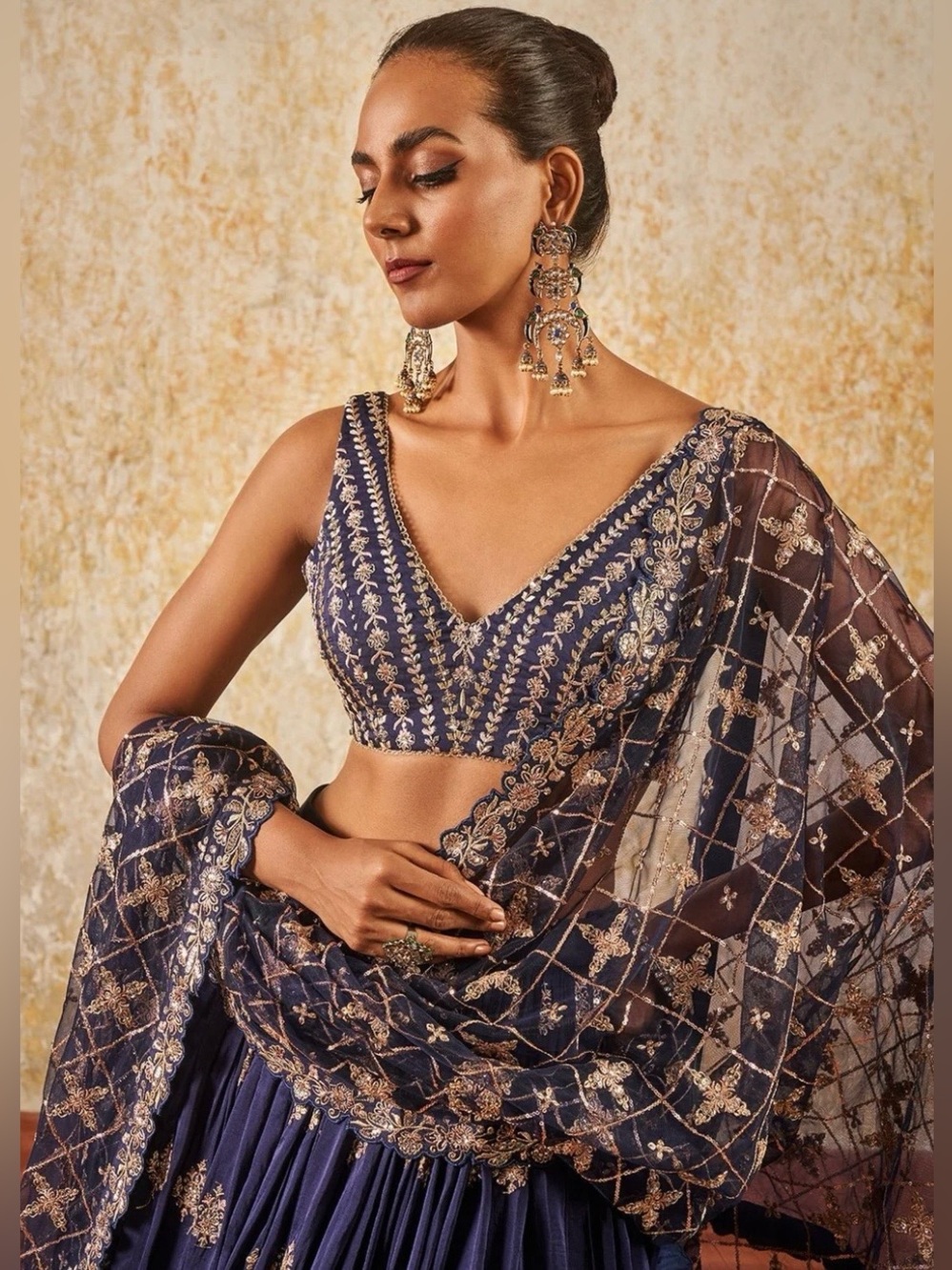 Navy Blue Embroidered Lehenga Set with Dupatta